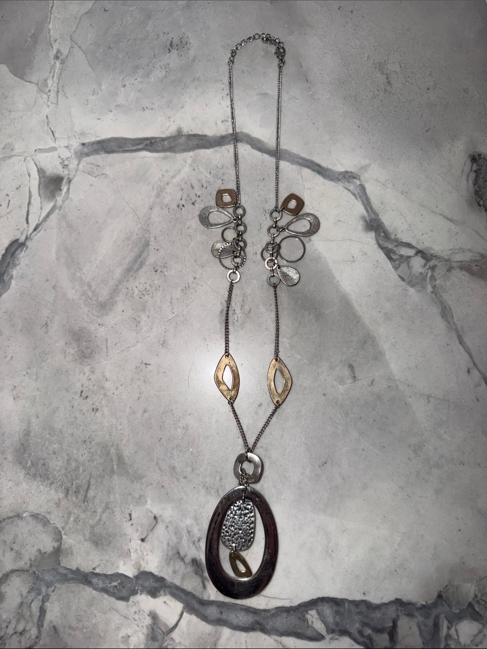 Mixed Metal Oval Pendant Necklace